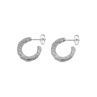 CRUSHED midi hoop earrings, silver