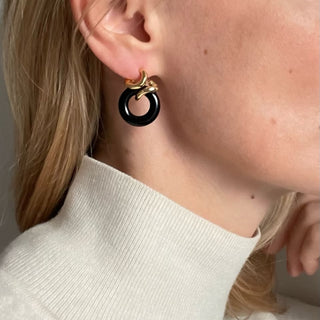 ROLLO black onyx drop earrings, gold-plated