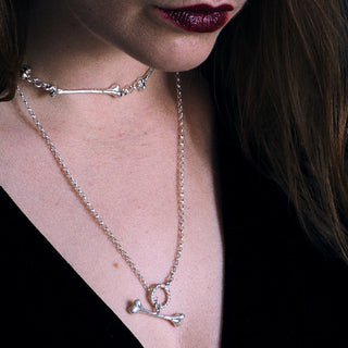 PEROSSA BONE lariat chain necklace, silver