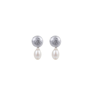 PEBBLE & PEARL drop earrings, silver