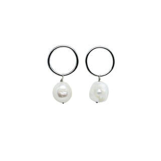 CIRCULO chunky pearl drop earrings, silver