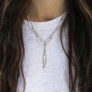 Model wearing recycled sterling silver chain necklace close-up