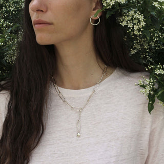 Model wearing recycled sterling silver chain necklace