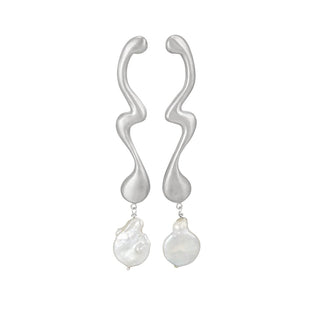 AND ALL THAT JAZZ baroque pearl drop earrings, silver
