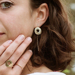 STAR AMULET drop earrings, gold-plated
