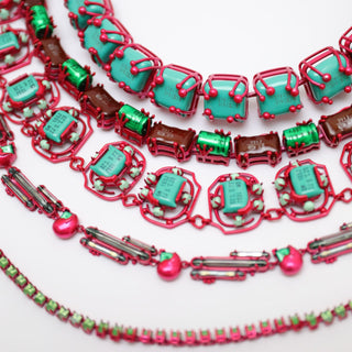 BACCATA TURQUOISE pink, green & brown beaded choker necklace