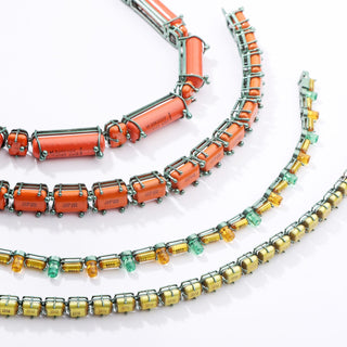 FUTURISTIC ORCHARD yellow, green & orange beaded chunky necklace