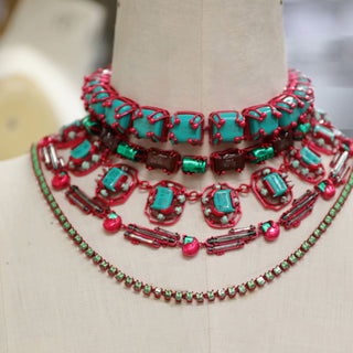BACCATA TURQUOISE pink, green & brown beaded choker necklace