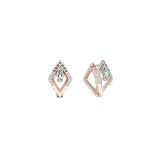 Recycled 18ct rose gold and green amethyst contemporary huggie hoop earrings