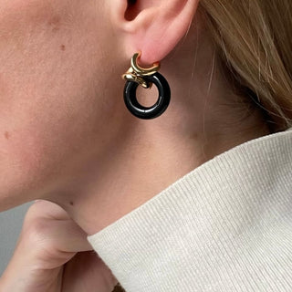 ROLLO black onyx drop earrings, gold-plated