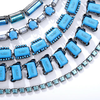 SLANGUAGE blue beaded chunky choker necklace